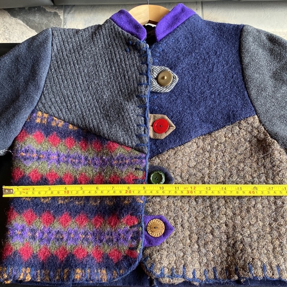 Upcycled Wool BAABAAZUZU Cropped Boxy Jacket Mandarin Collar Size Small/Extra SM - Picture 8 of 12